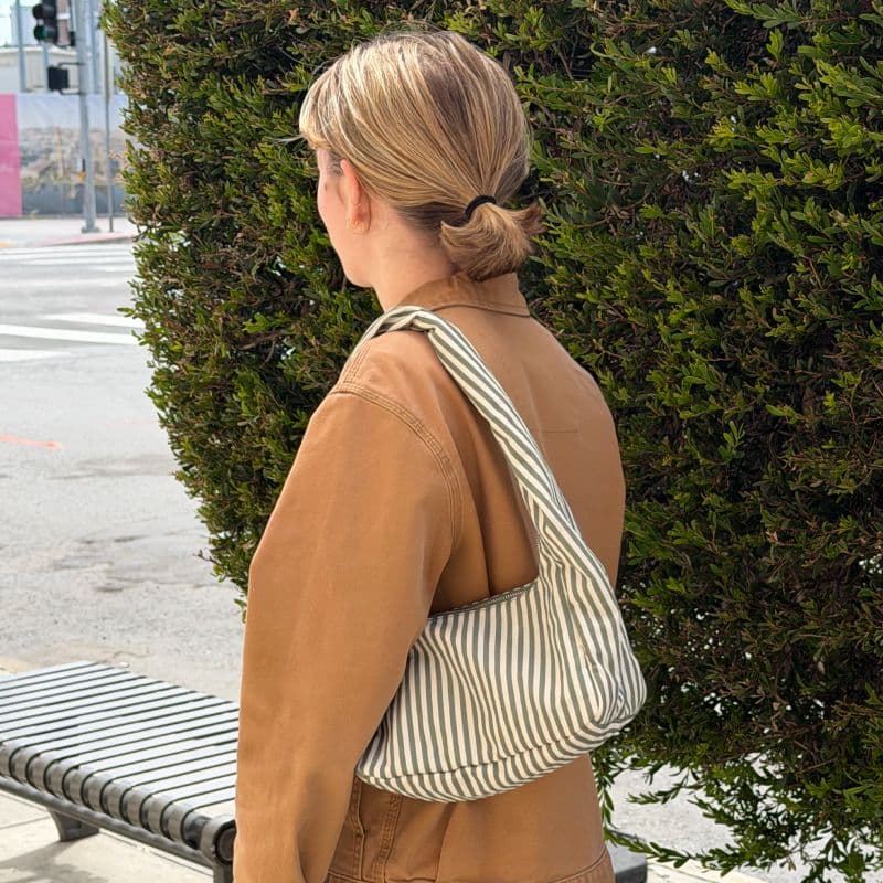 Small Nylon Meringue Bag in Sage Stripe