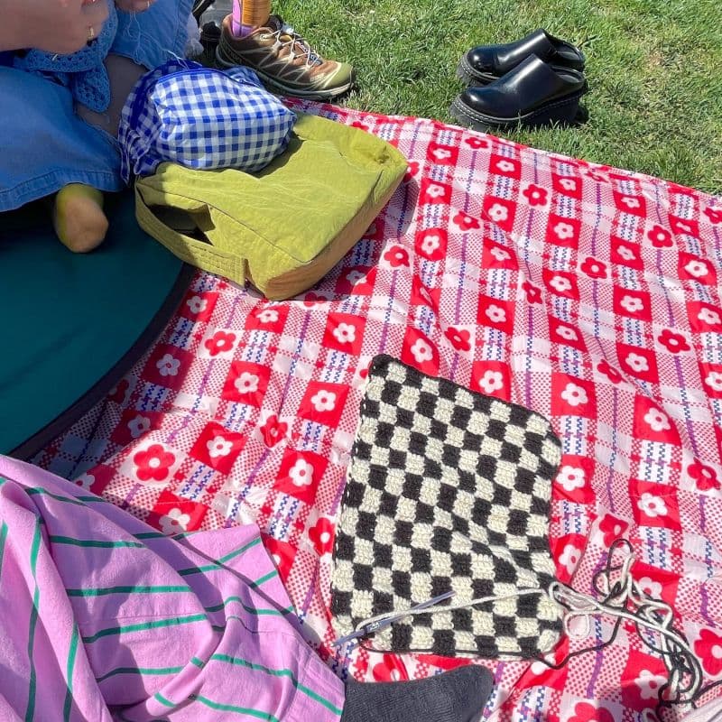 Puffy Picnic Blanket in Flower Market Plaid