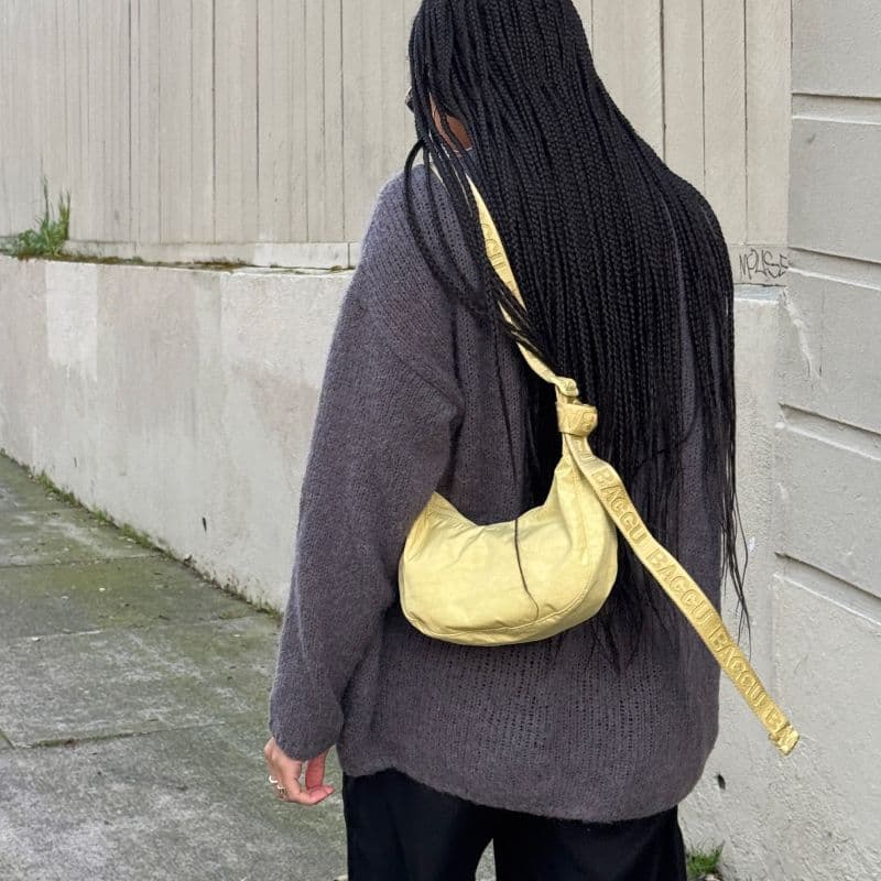 Small Nylon Crescent Bag in Butter