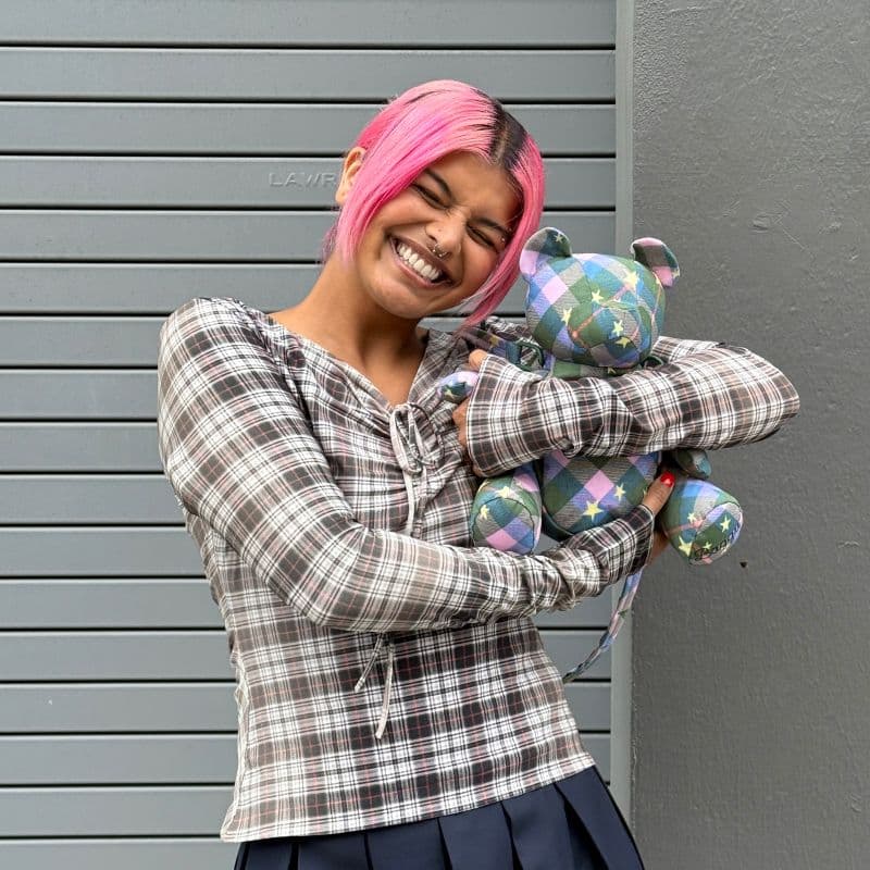 Bear Baggu in Green Star Plaid