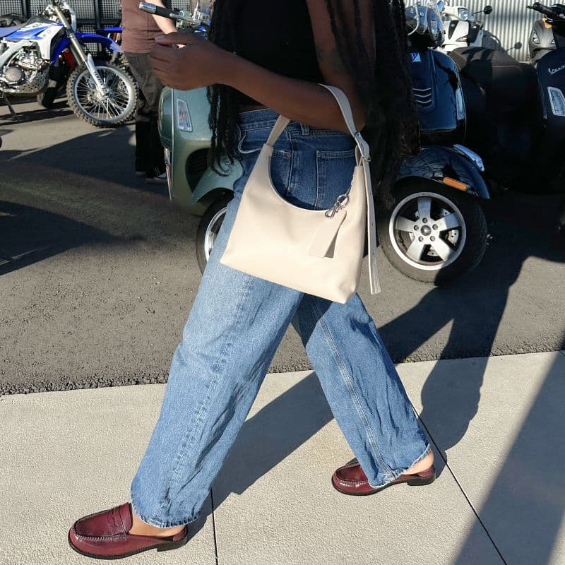Mini Recycled Leather Shoulder Bag in Stone