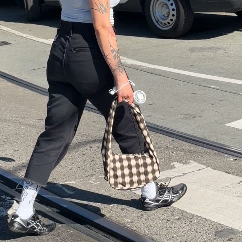 Small Nylon Meringue Bag in Blurred Gingham Brown