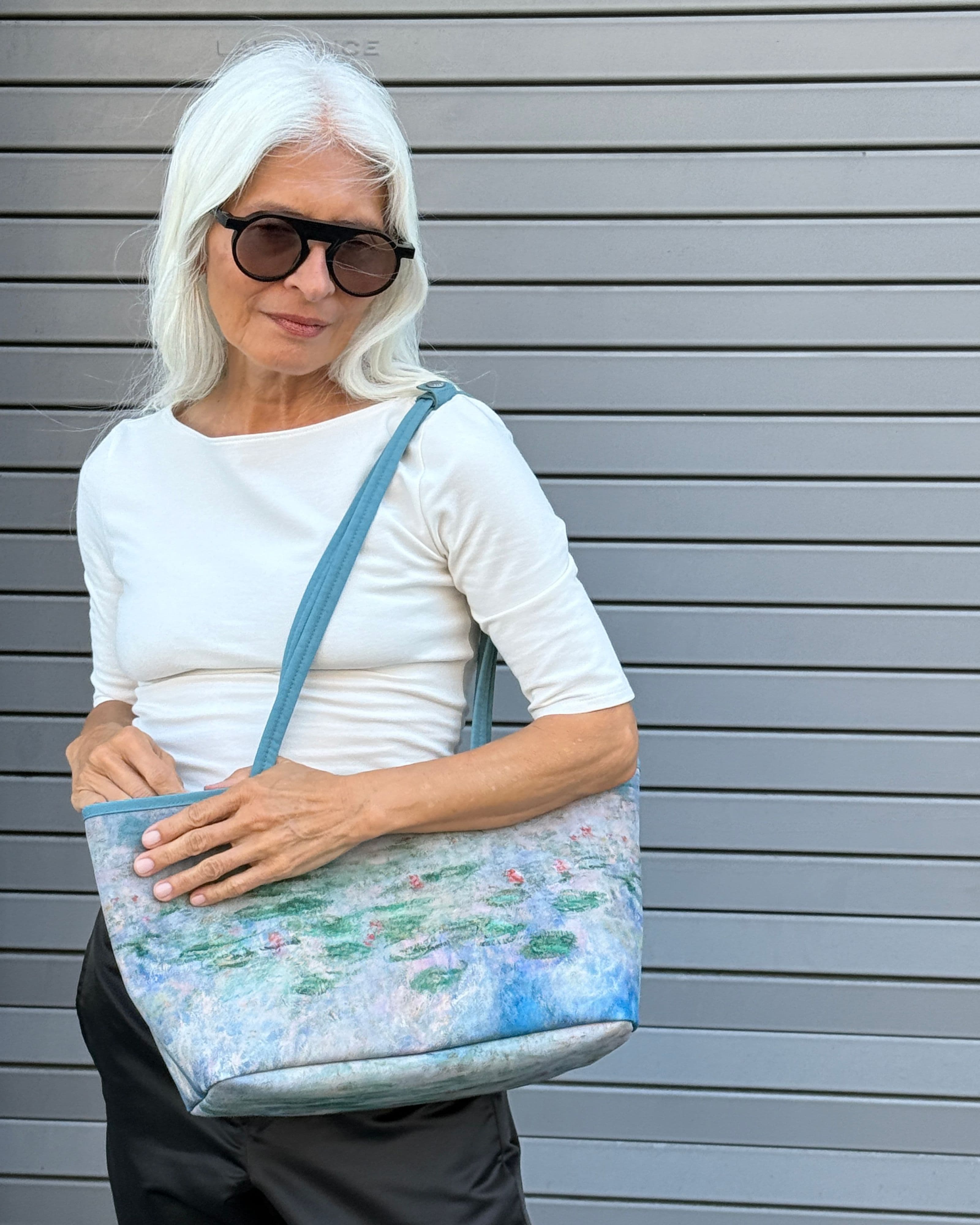Medium Nylon Reversible Tote in Water Lillies Claude Monet