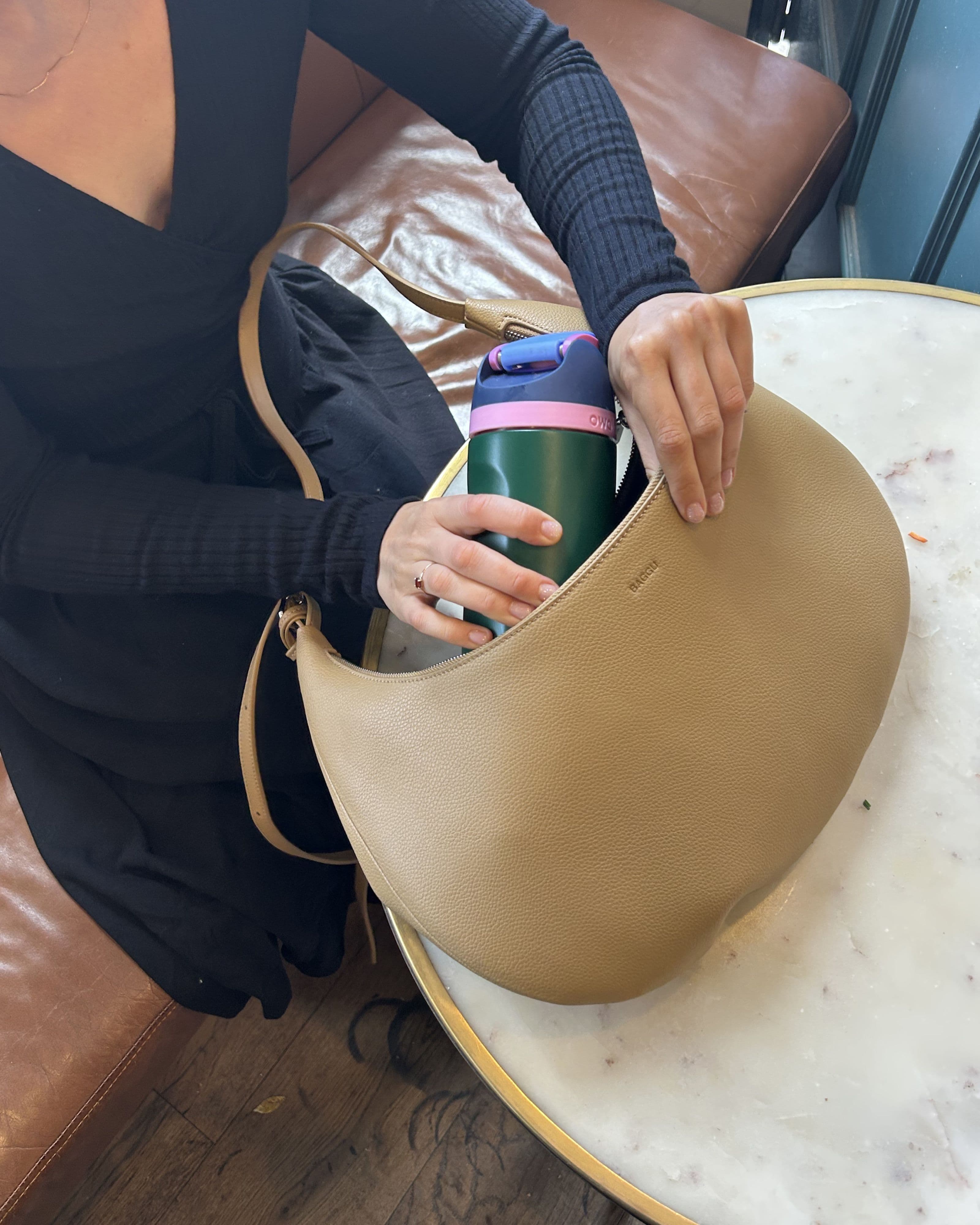 Medium Recycled Leather Flat Crescent in Dune