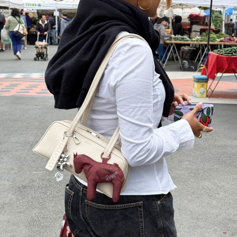 Small Recycled Leather Bowler Bag in Stone