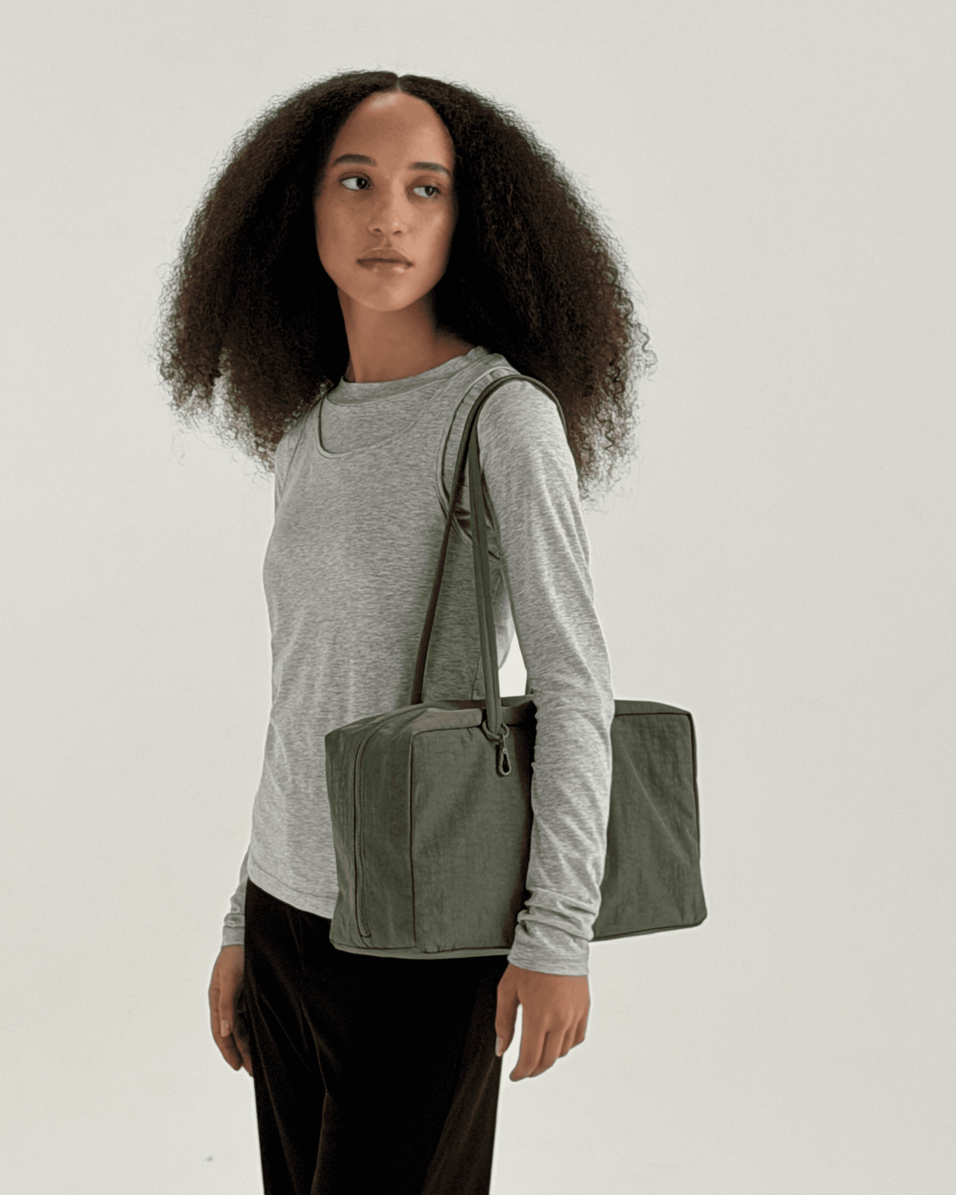 Medium Nylon Bowler Bag in Caper