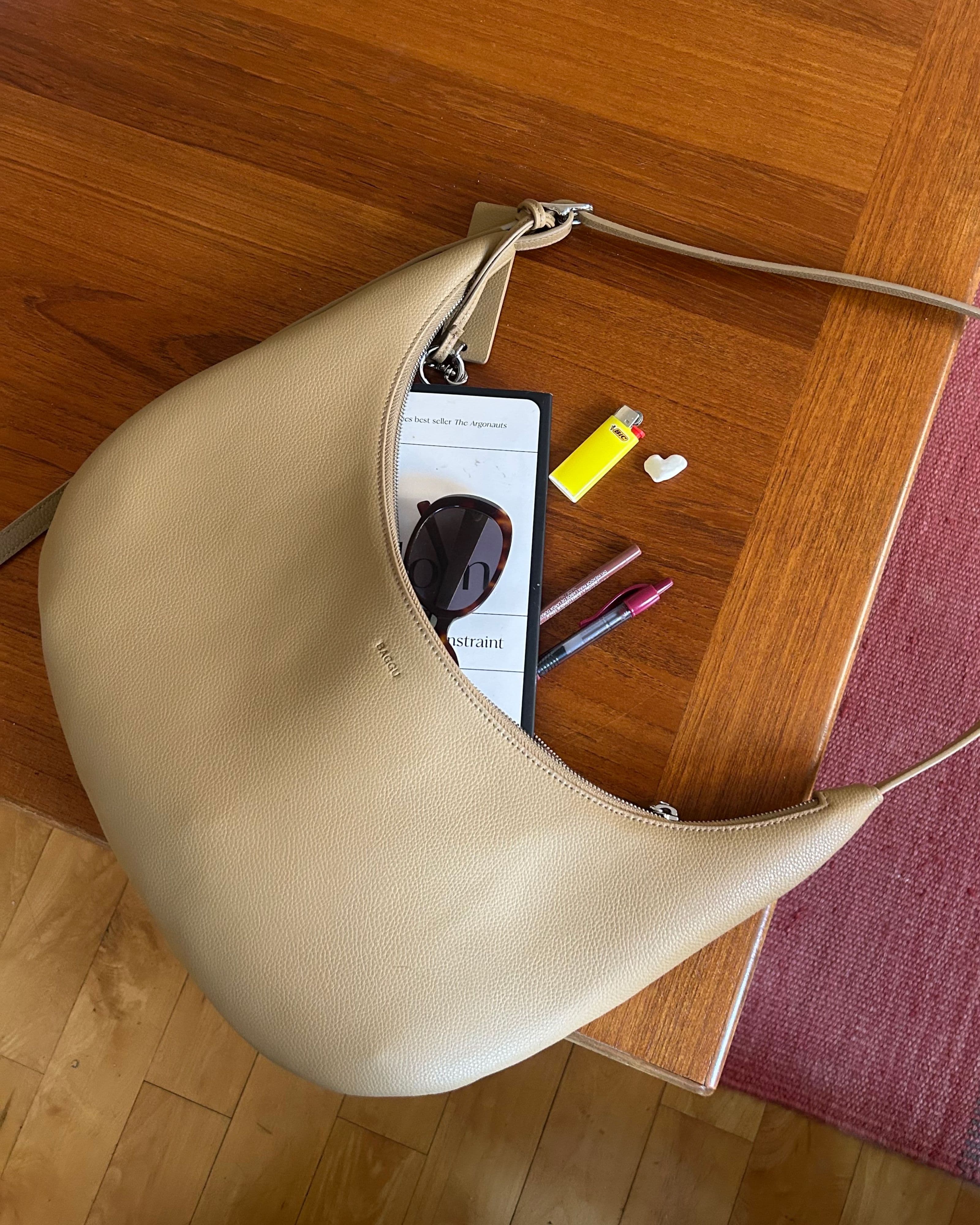 Medium Recycled Leather Flat Crescent in Dune