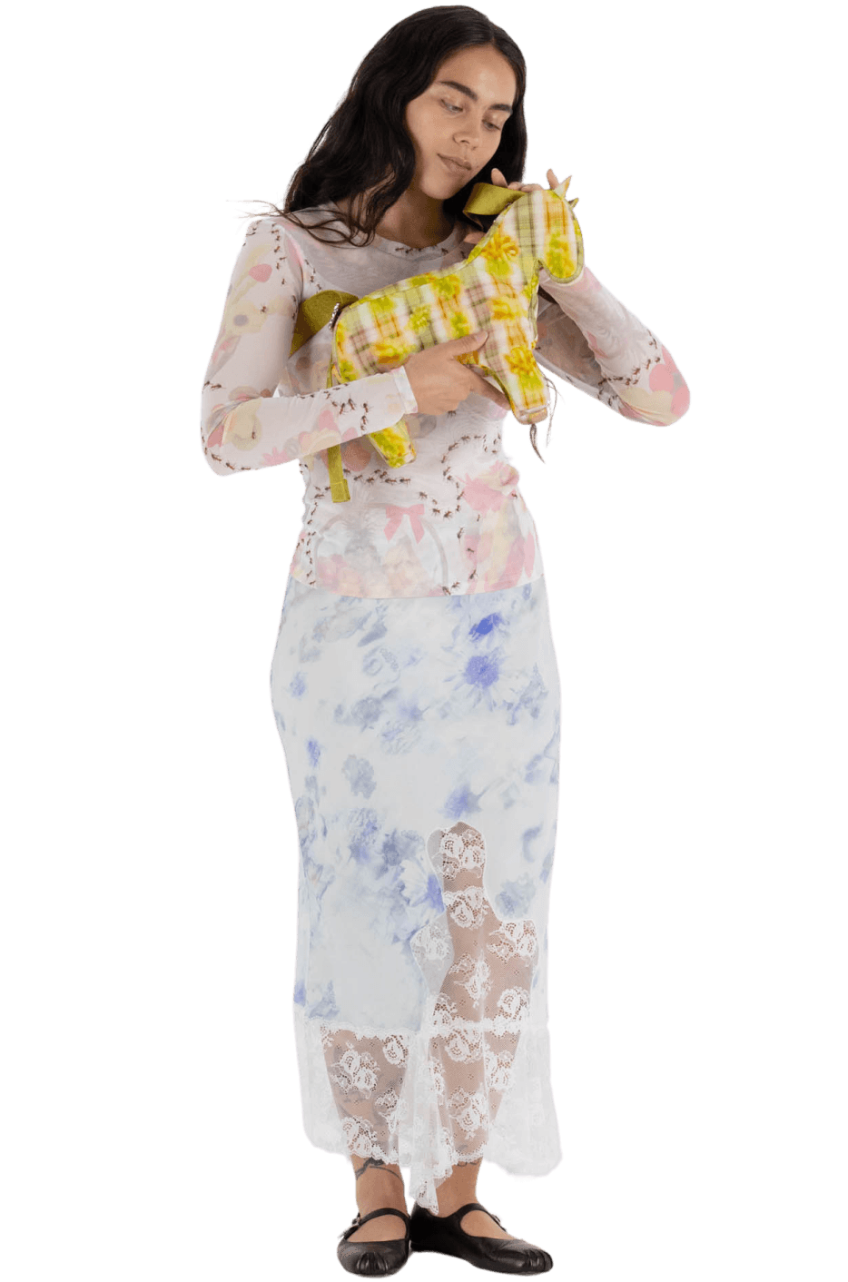 Model wearing Horse Bag in Boxer Plaid