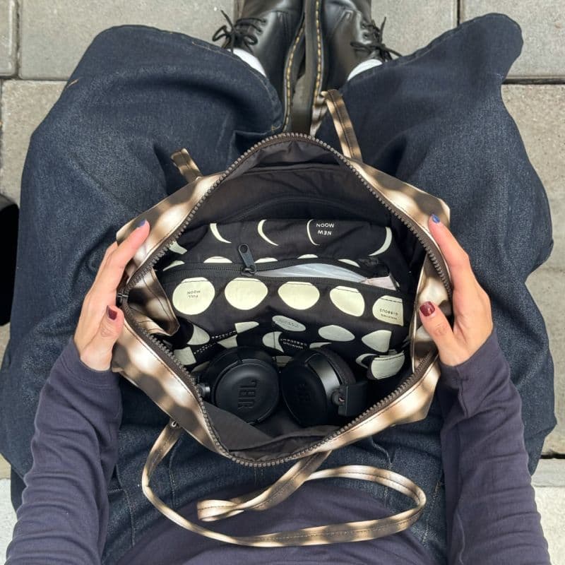 Nylon Bowler Bag in Blurred Gingham Brown