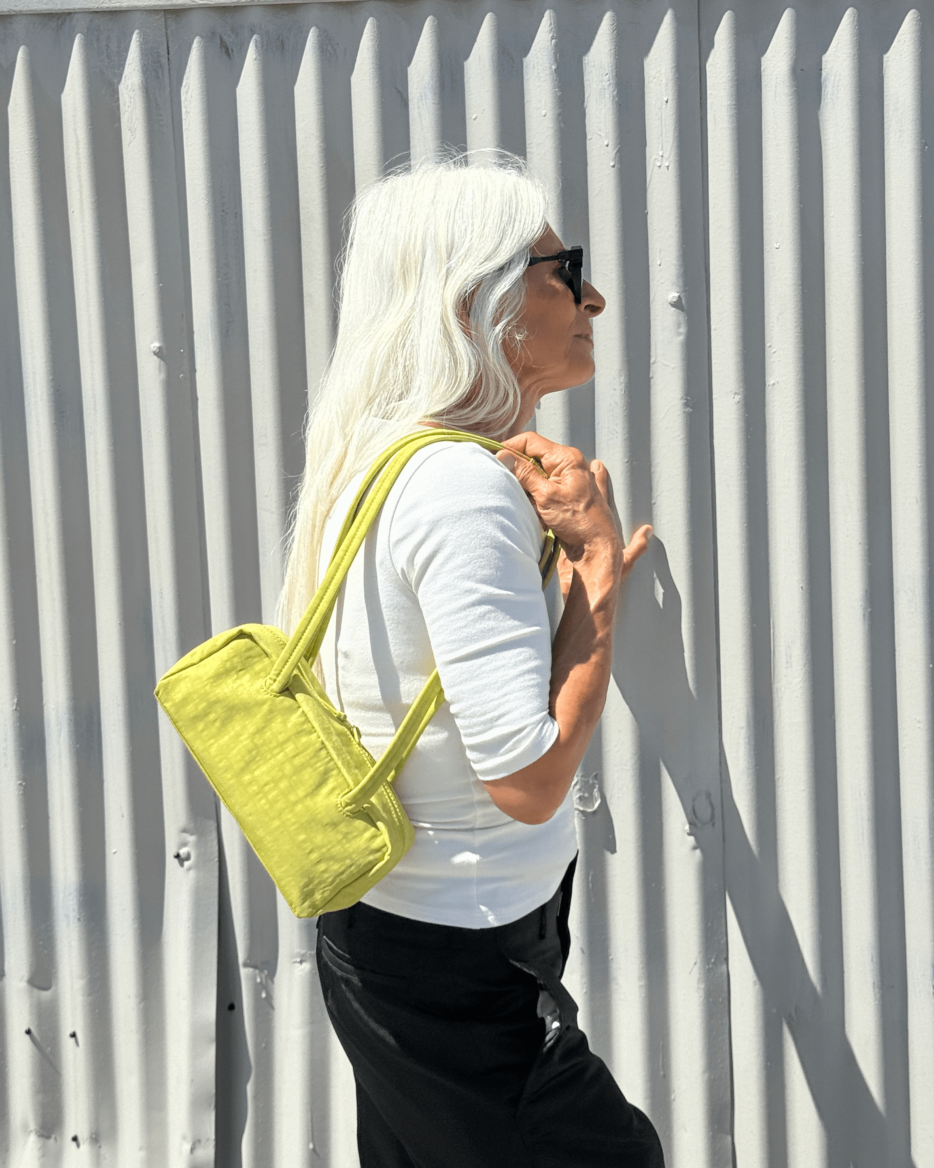 Small Nylon Bowler Bag in Chartreuse