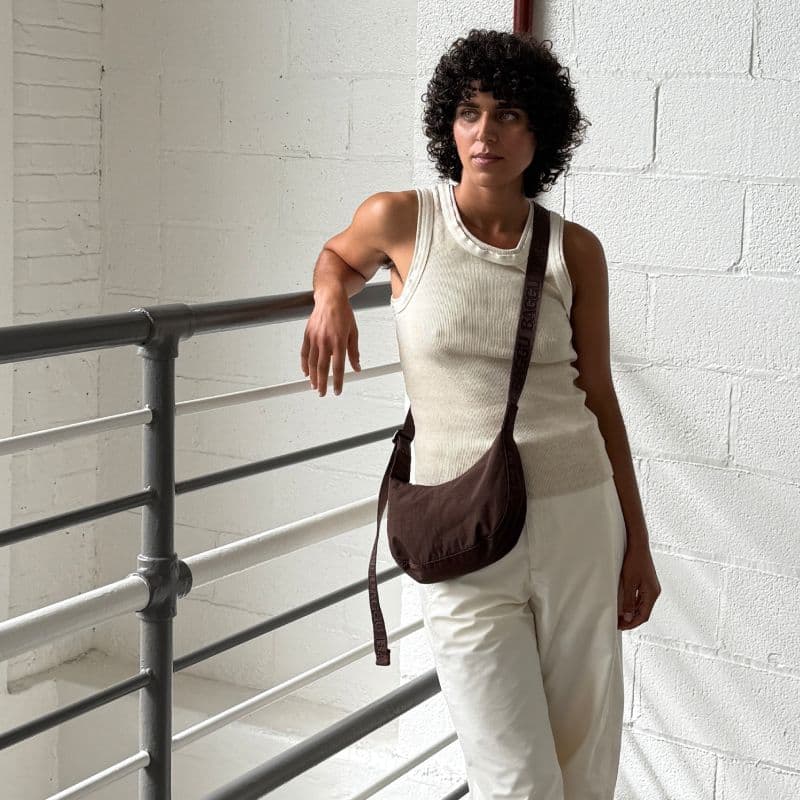 Small Nylon Crescent Bag in Brown