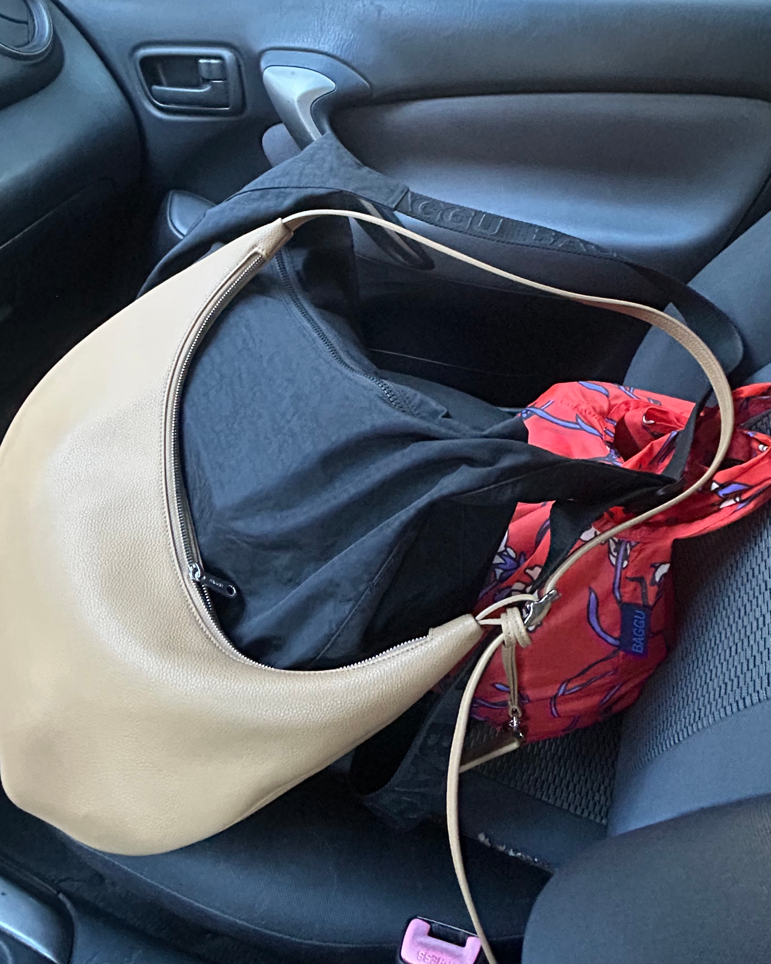 Medium Recycled Leather Flat Crescent in Dune