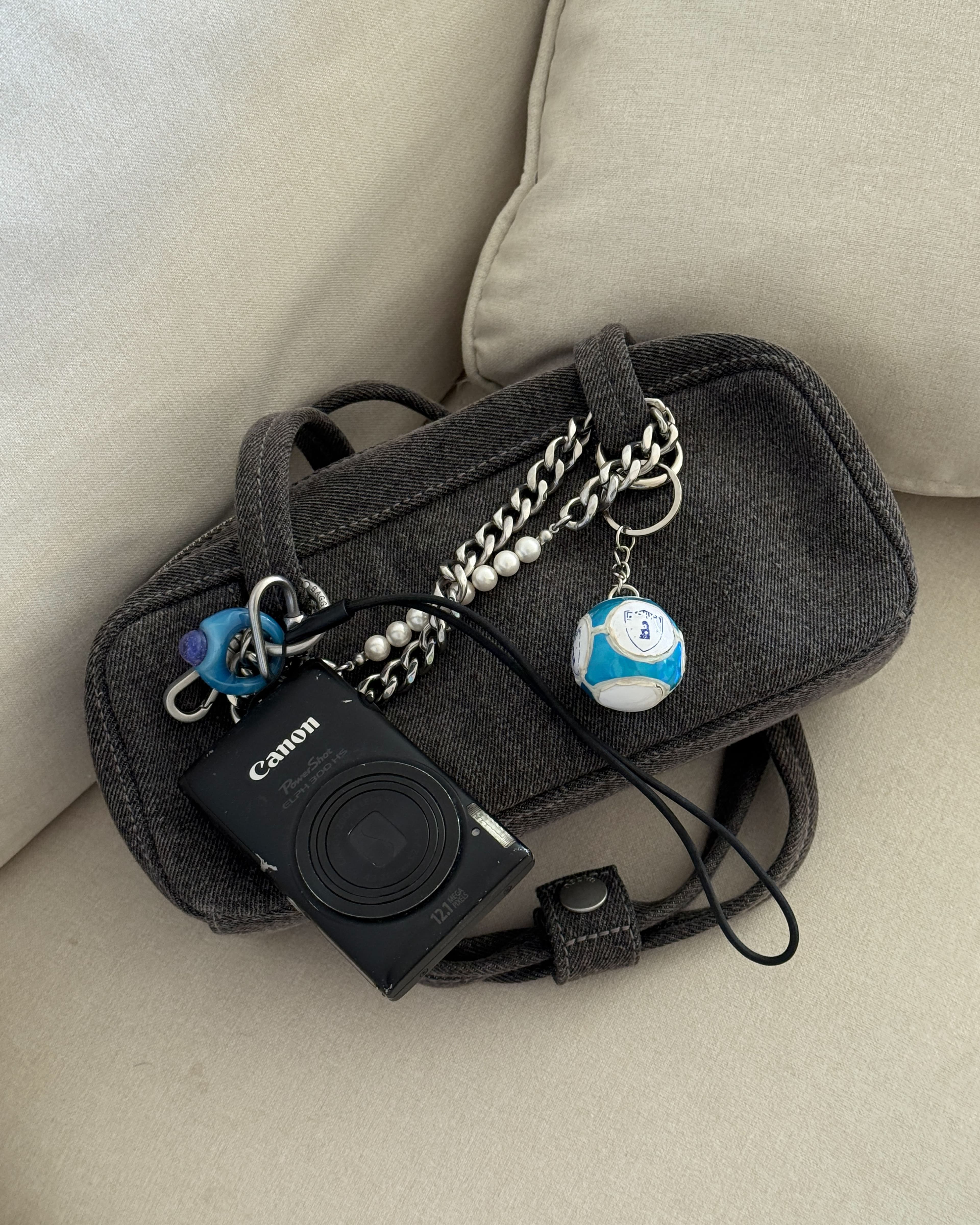 Small Denim Bowler Bag in Washed Black Denim