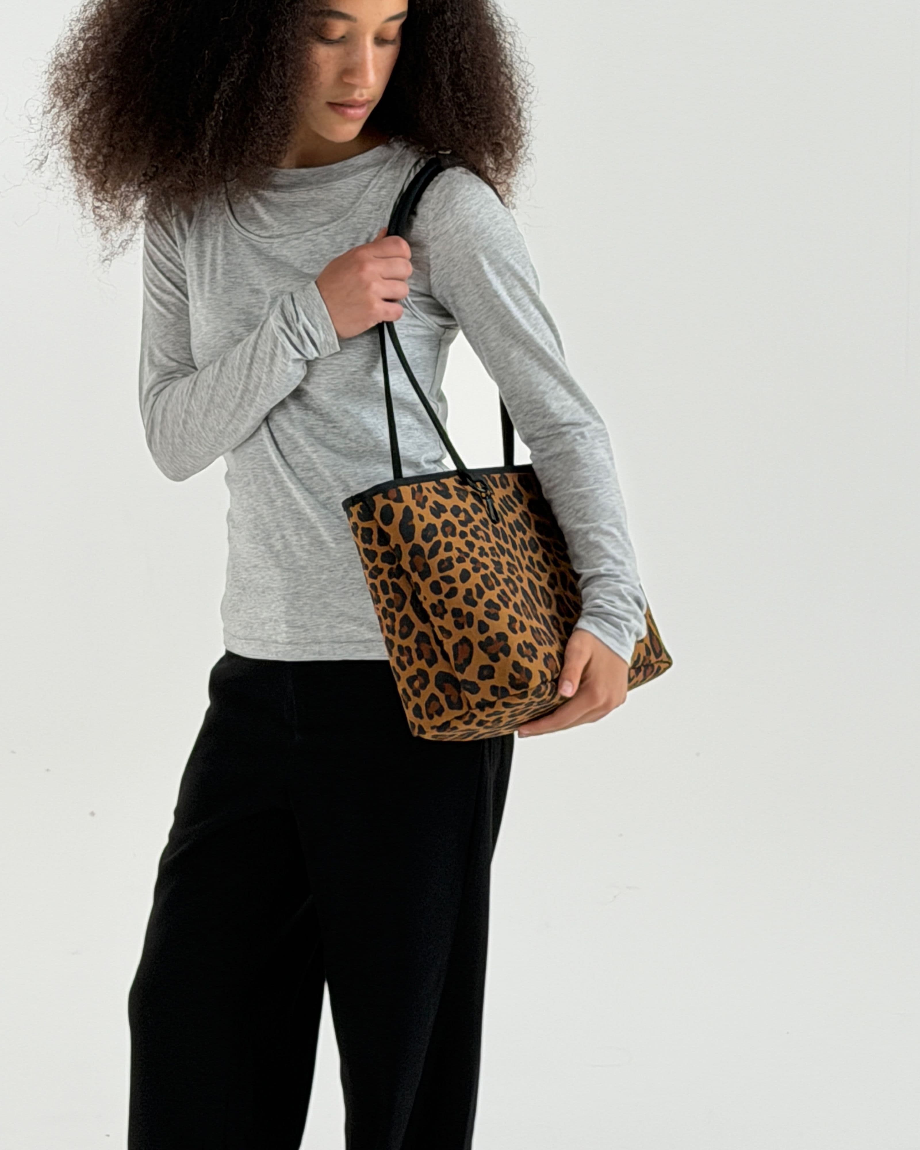Medium Nylon Reversible Tote in Leopard