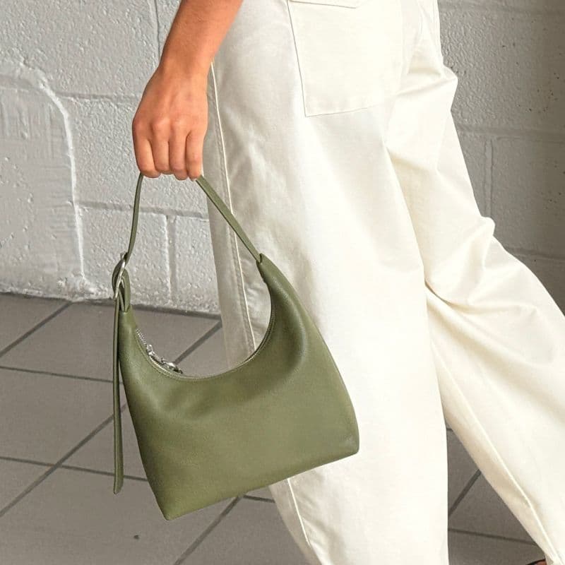 Mini Recycled Leather Shoulder Bag in Loden
