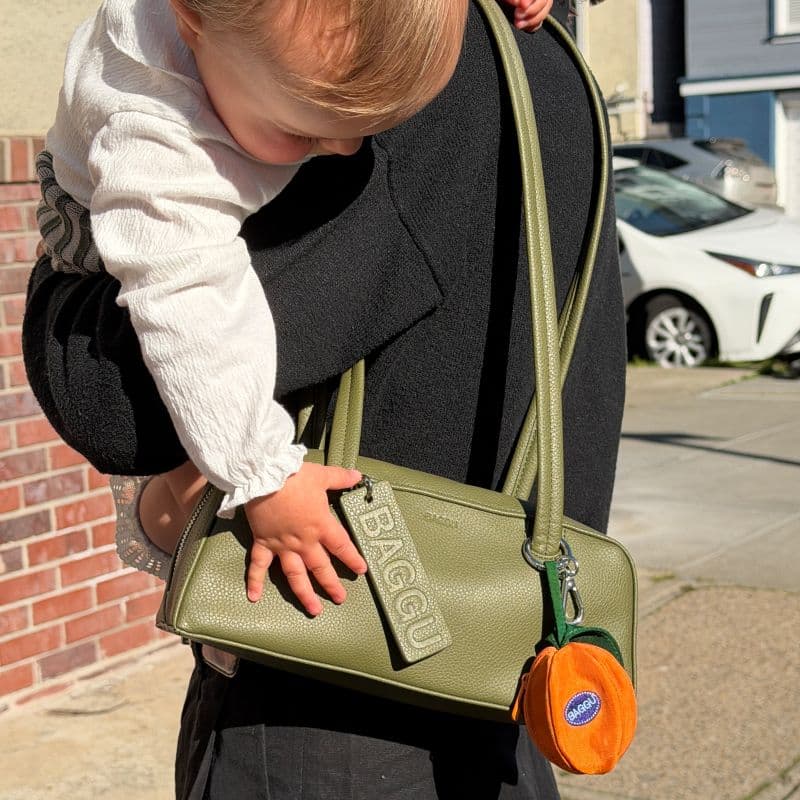 Small Recycled Leather Bowler Bag in Loden