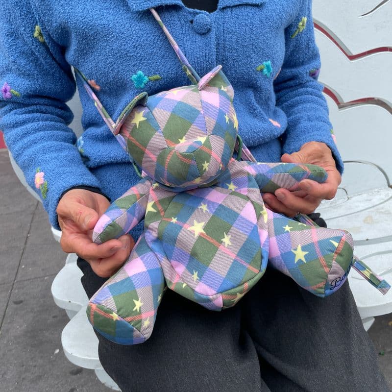Bear Baggu in Green Star Plaid