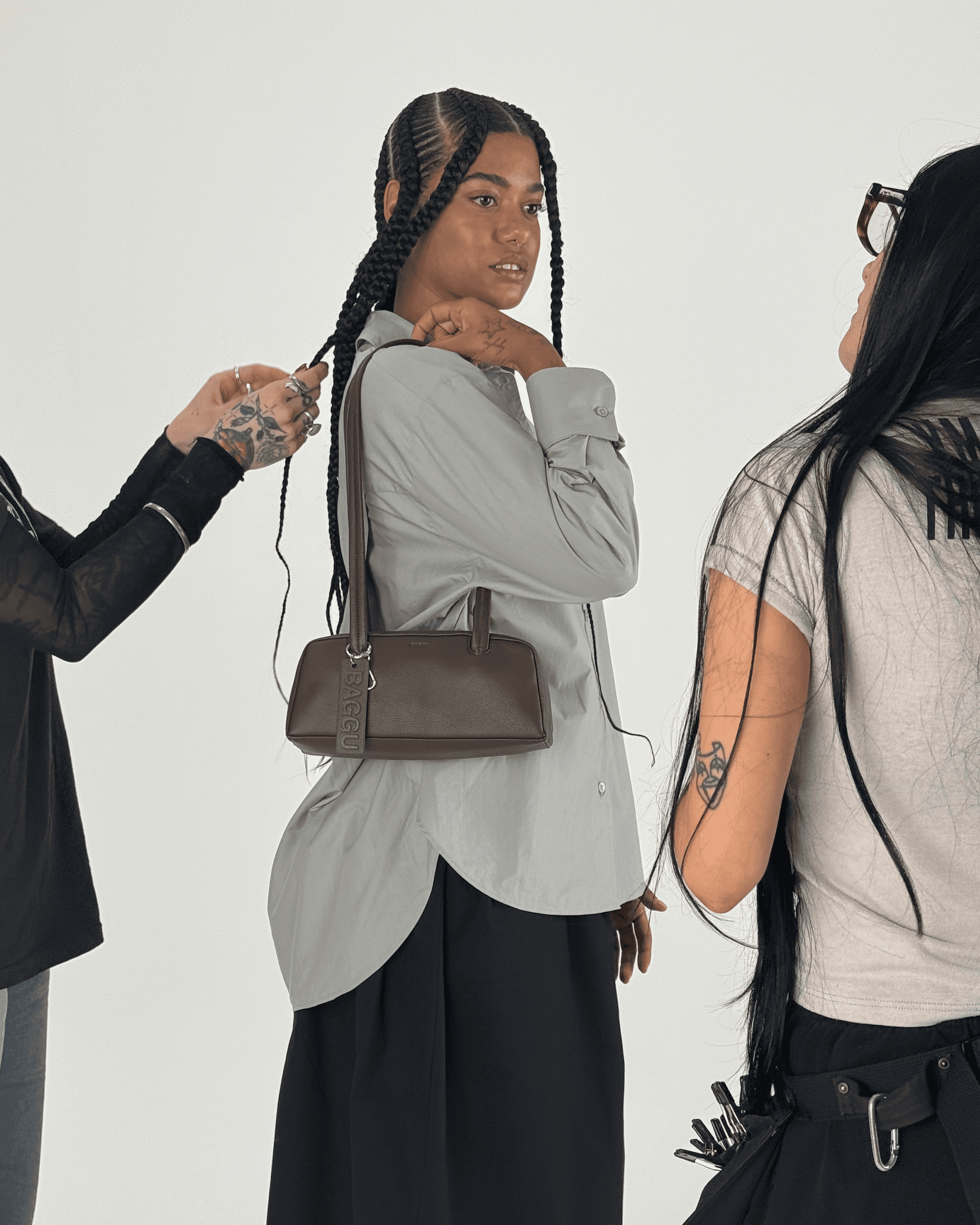 Small Recycled Leather Bowler Bag in Brown