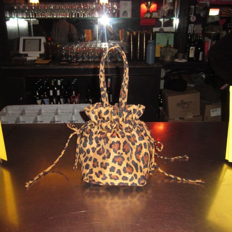 Nylon Drawstring Bag in Leopard